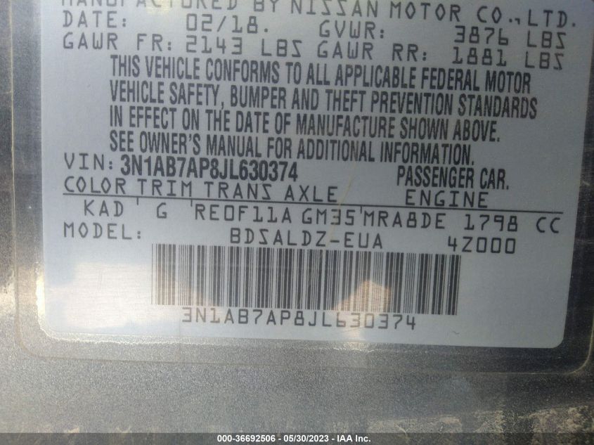 2018 NISSAN SENTRA SV - 3N1AB7AP8JL630374