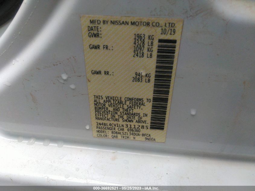 2020 NISSAN ALTIMA 2.5 SR - 1N4BL4CV1LN311285
