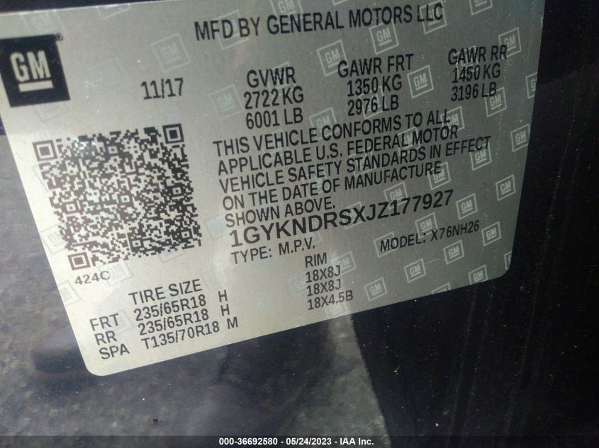 2018 CADILLAC XT5 LUXURY AWD - 1GYKNDRSXJZ177927