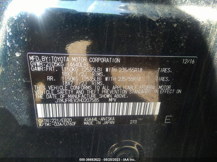 2017 TOYOTA RAV4 SE - JTMJFREV2HD207585