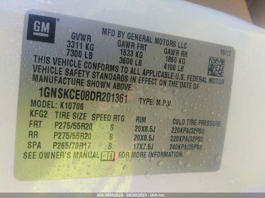2013 CHEVROLET TAHOE LTZ - 1GNSKCE08DR201361