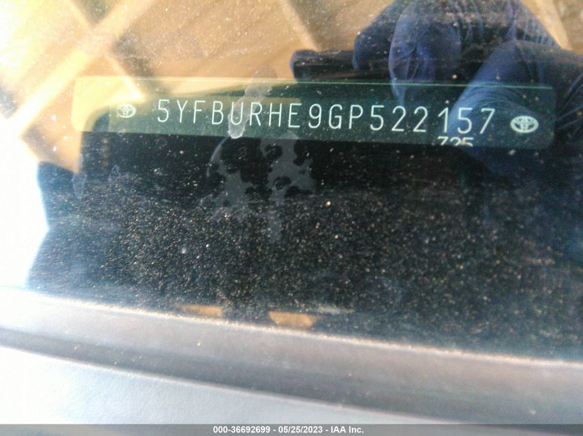 2016 TOYOTA COROLLA L/LE/S/S PLUS/LE PLUS - 5YFBURHE9GP522157