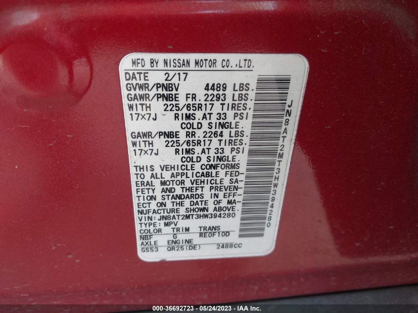 2017 NISSAN ROGUE SV - JN8AT2MT3HW394280