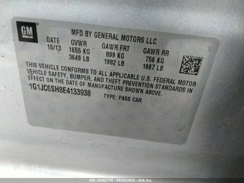 2014 CHEVROLET SONIC LT - 1G1JC6SH8E4133938