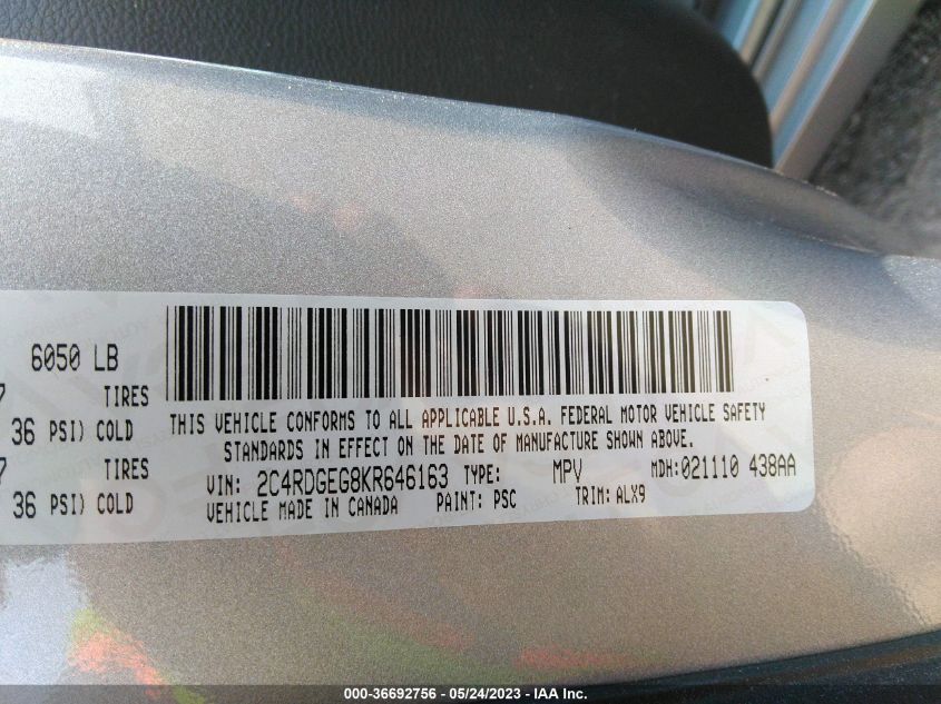 2019 DODGE GRAND CARAVAN GT - 2C4RDGEG8KR646163