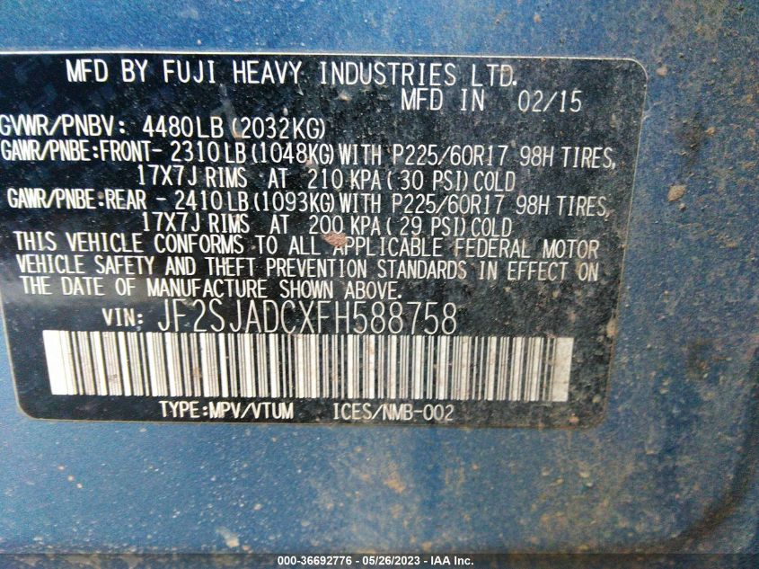 2015 SUBARU FORESTER 2.5I PREMIUM - JF2SJADCXFH588758