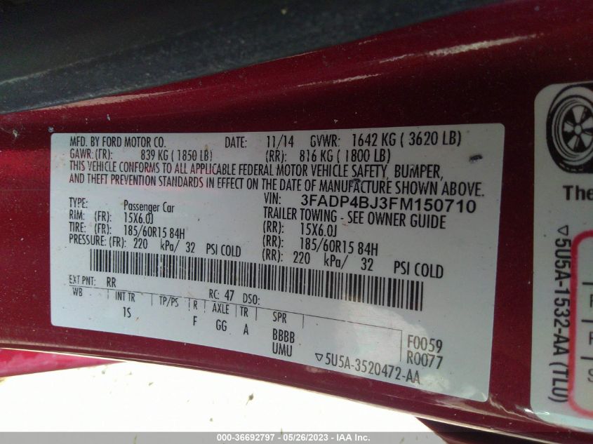 2015 FORD FIESTA SE - 3FADP4BJ3FM150710