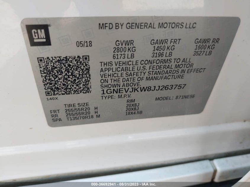 2018 CHEVROLET TRAVERSE PREMIER - 1GNEVJKW8JJ263757