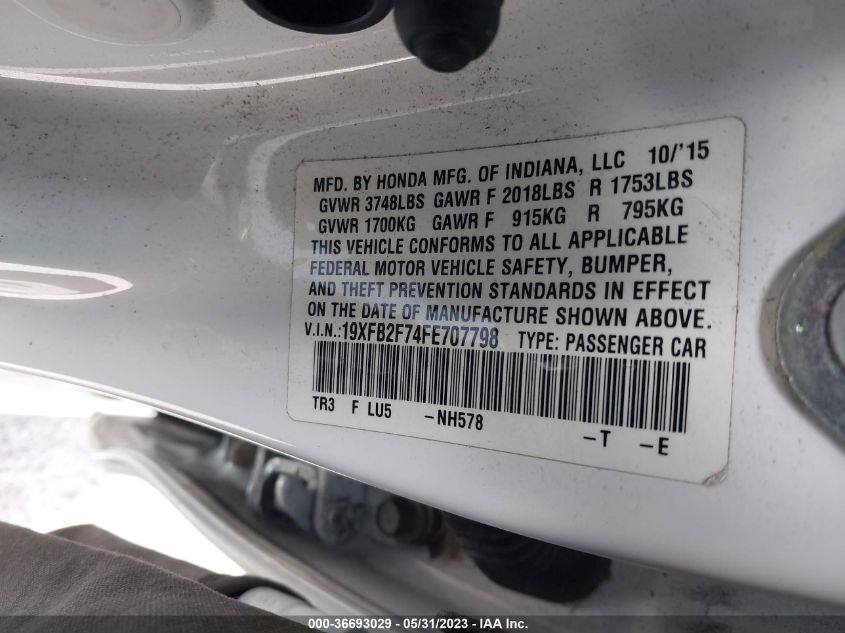 2015 HONDA CIVIC SEDAN SE - 19XFB2F74FE707798