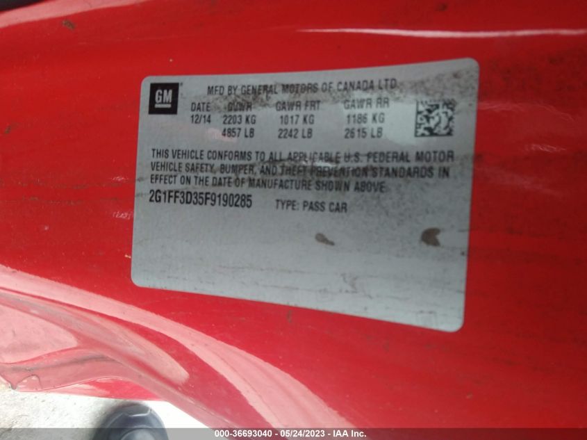 2015 CHEVROLET CAMARO LT - 2G1FF3D35F9190285