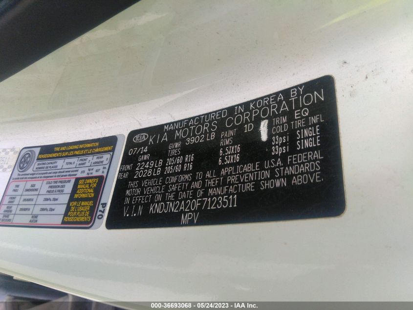 2015 KIA SOUL BASE - KNDJN2A20F7123511
