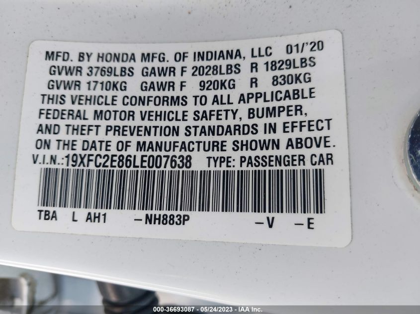 2020 HONDA CIVIC SEDAN SPORT - 19XFC2E86LE007638