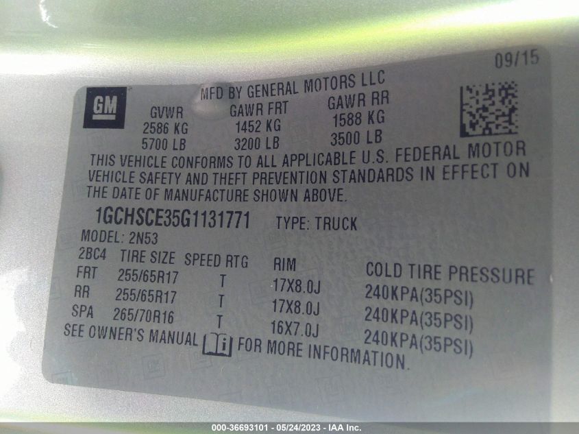 2016 CHEVROLET COLORADO 2WD LT - 1GCHSCE35G1131771