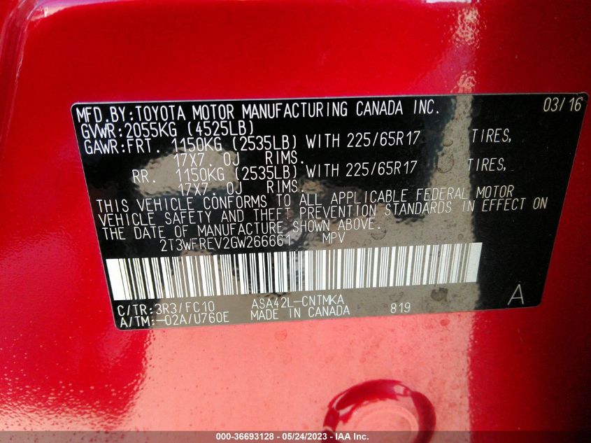 2016 TOYOTA RAV4 XLE - 2T3WFREV2GW266661