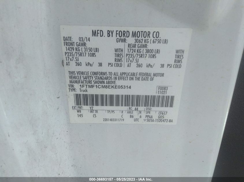 2014 FORD F-150 XL/XLT/STX - 1FTMF1CM8EKE05314
