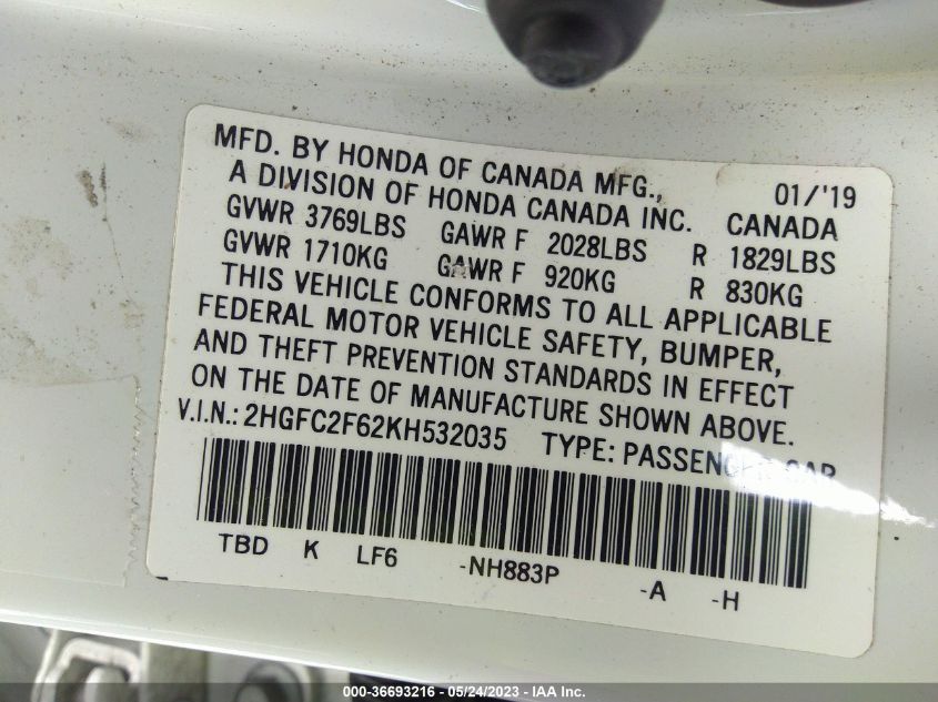 2019 HONDA CIVIC SEDAN LX - 2HGFC2F62KH532035