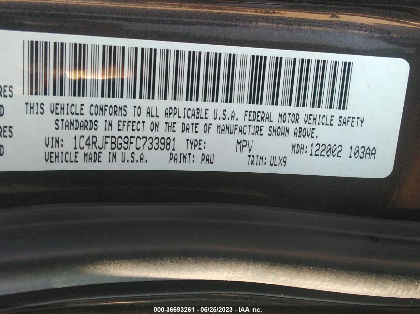 2015 JEEP GRAND CHEROKEE LIMITED - 1C4RJFBG9FC733981