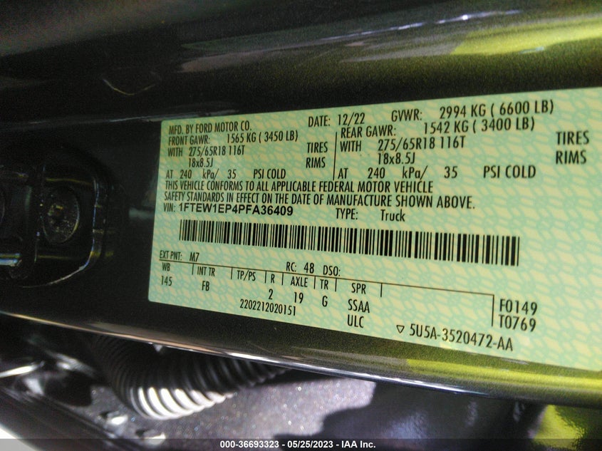 VIN 1FTEW1EP4PFA36409 2023 FORD F-150 XL/XLT/LARIAT