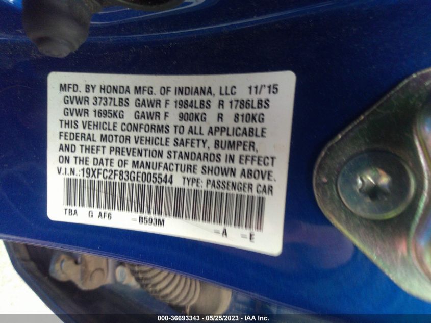2016 HONDA CIVIC SEDAN EX - 19XFC2F83GE005544