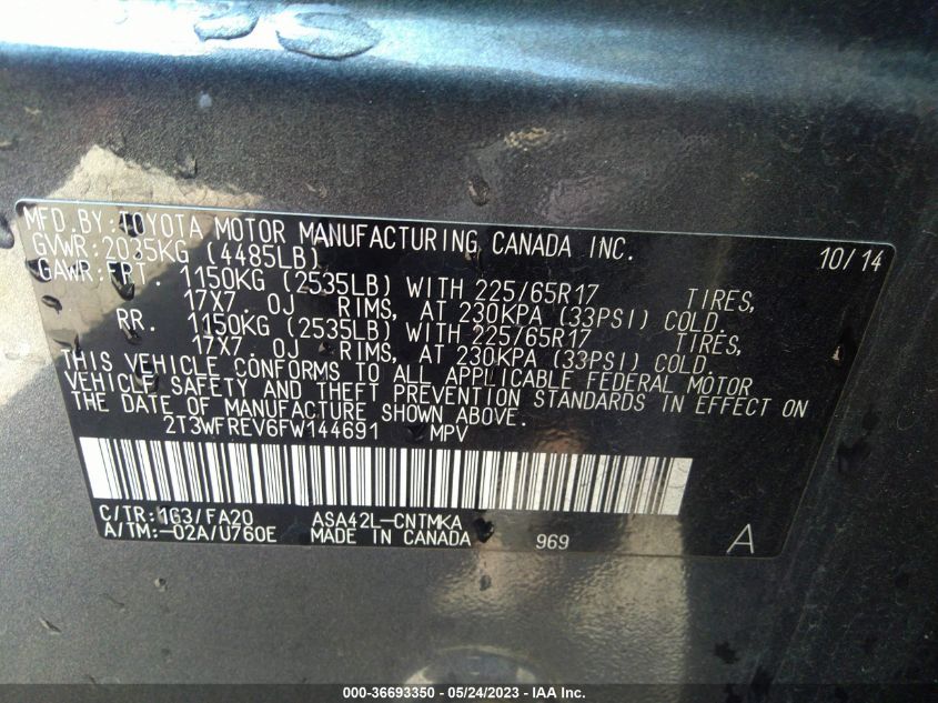 2015 TOYOTA RAV4 XLE - 2T3WFREV6FW144691