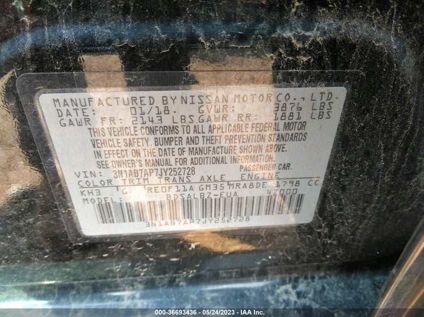 VIN 3N1AB7AP7JY252728 2018 NISSAN SENTRA S