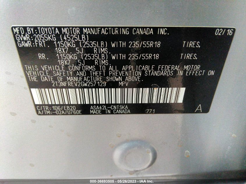 2016 TOYOTA RAV4 SE - 2T3NFREV2GW257129