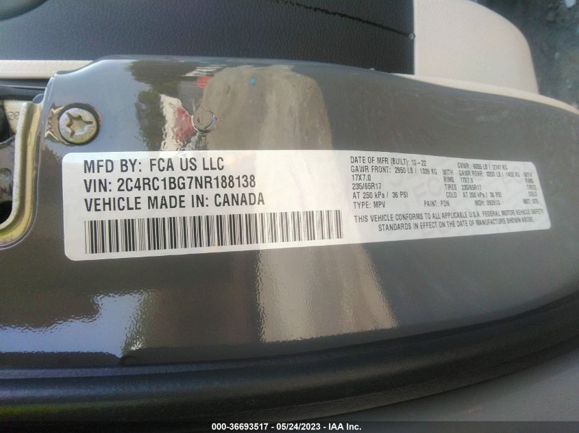 2022 CHRYSLER PACIFICA TOURING L - 2C4RC1BG7NR188138