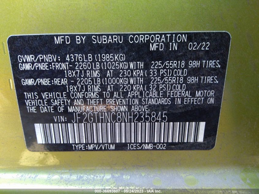2022 SUBARU CROSSTREK LIMITED - JF2GTHNC8NH235845