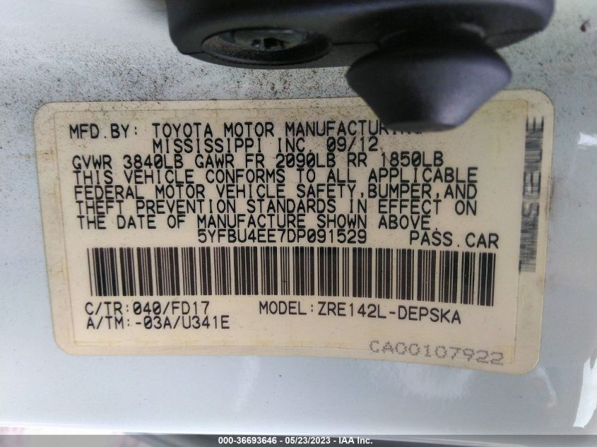 2013 TOYOTA COROLLA L/LE/S - 5YFBU4EE7DP091529