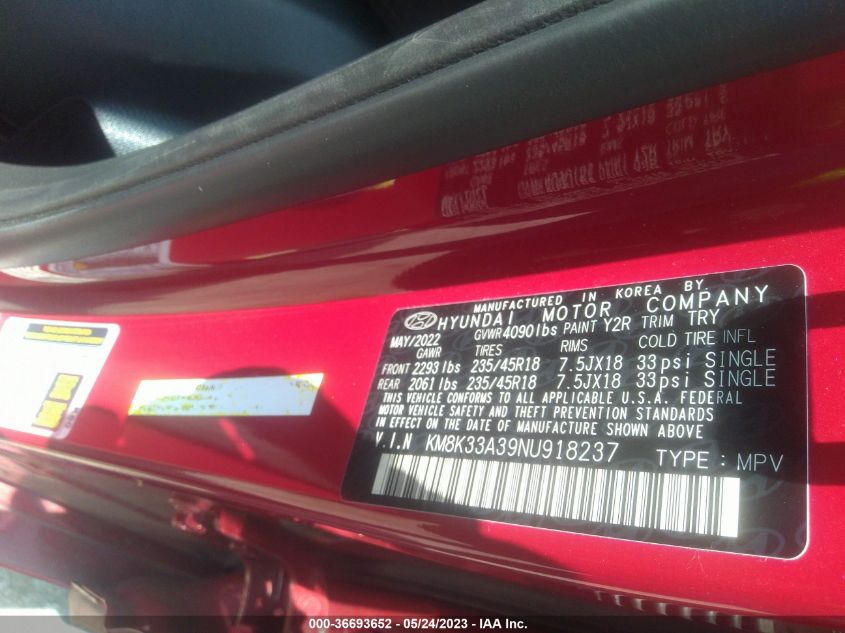 2022 HYUNDAI KONA N LINE - KM8K33A39NU918237