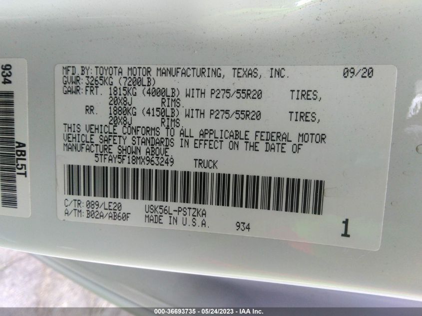 2021 TOYOTA TUNDRA 4WD PLATINUM/1794 EDITION - 5TFAY5F18MX963249