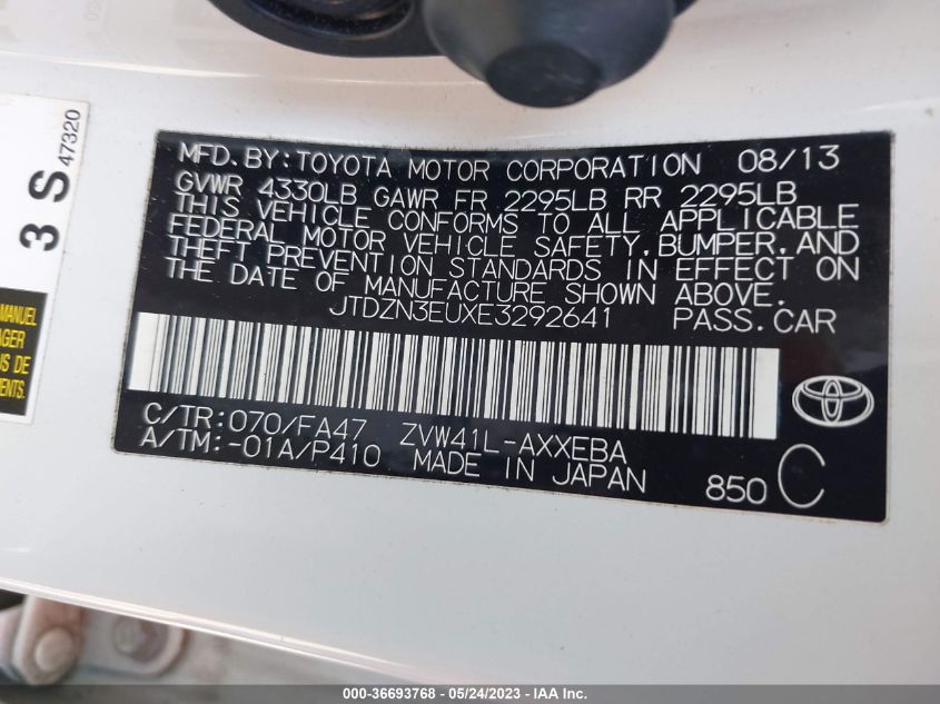 2014 TOYOTA PRIUS V TWO/THREE/FIVE - JTDZN3EUXE3292641