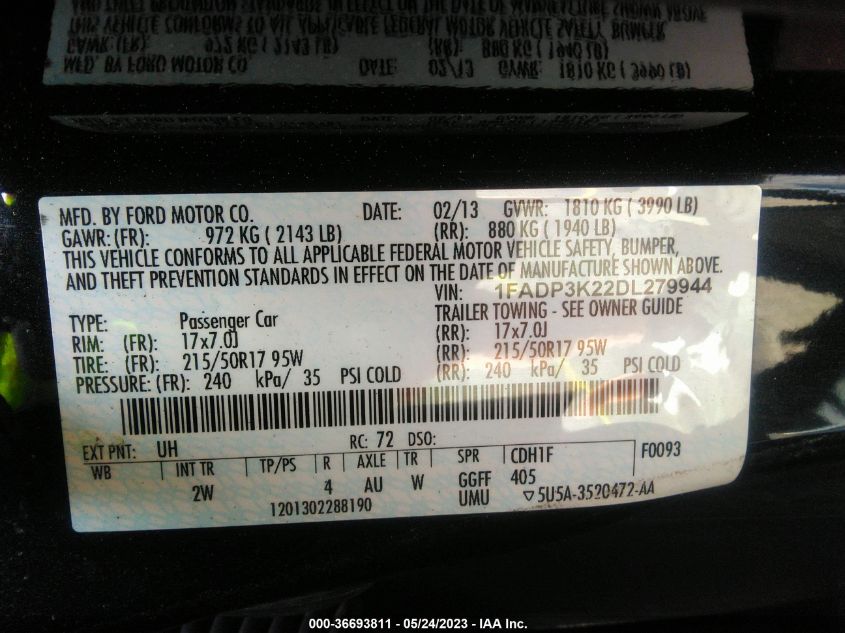 2013 FORD FOCUS SE - 1FADP3K22DL279944