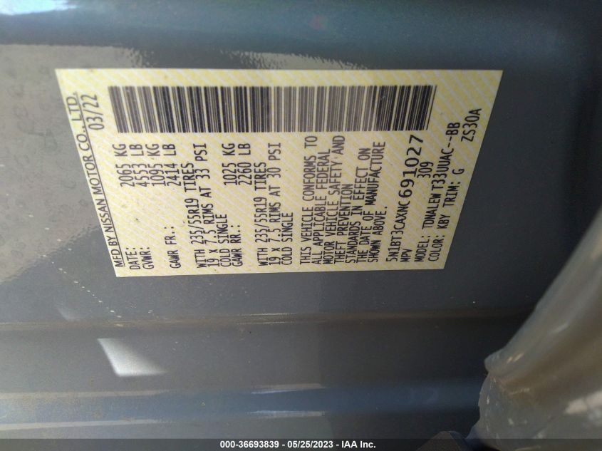 2022 NISSAN ROGUE SL - 5N1BT3CAXNC691027