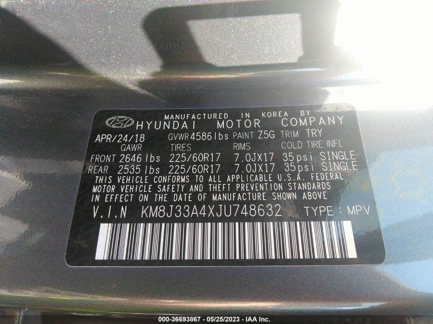 2018 HYUNDAI TUCSON SEL - KM8J33A4XJU748632