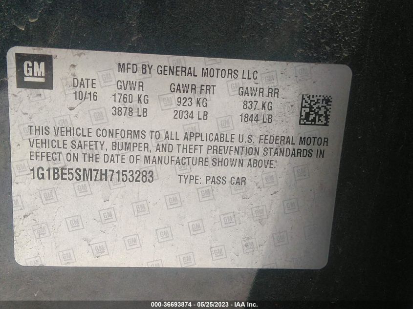 2017 CHEVROLET CRUZE LT - 1G1BE5SM7H7153283