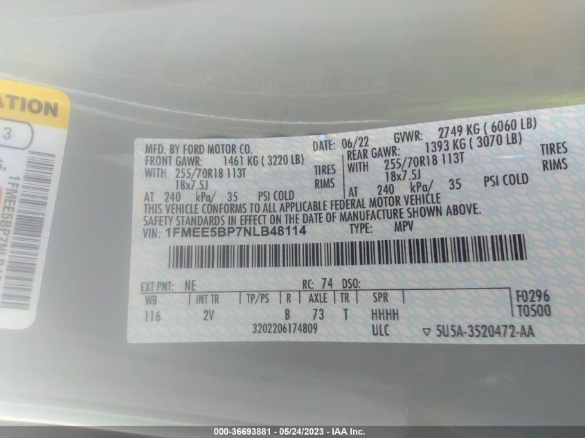 2022 FORD BRONCO BASE/BIG BEND - 1FMEE5BP7NLB48114