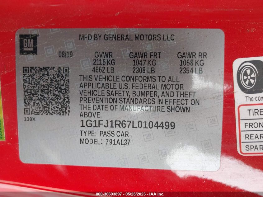 2020 CHEVROLET CAMARO ZL1 - 1G1FJ1R67L0104499