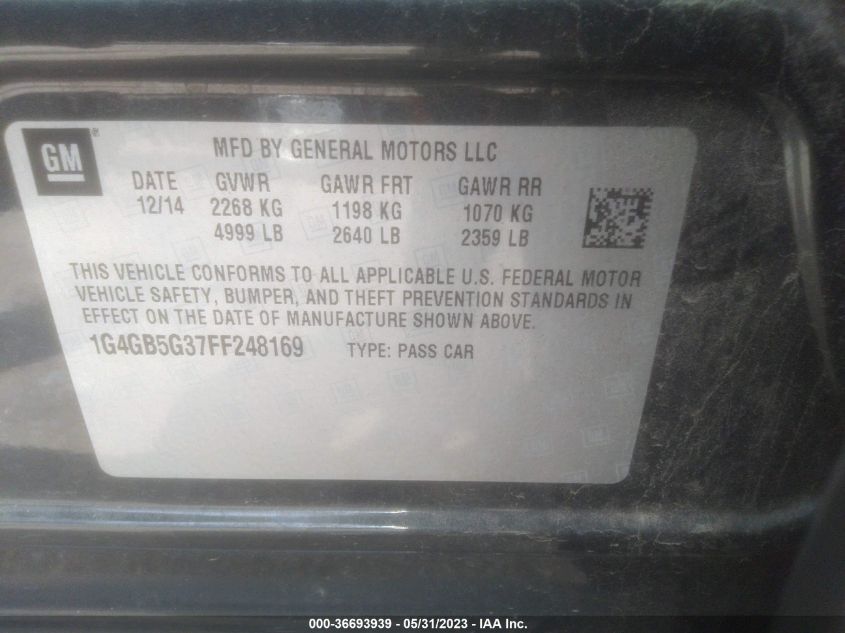 2015 BUICK LACROSSE LEATHER - 1G4GB5G37FF248169
