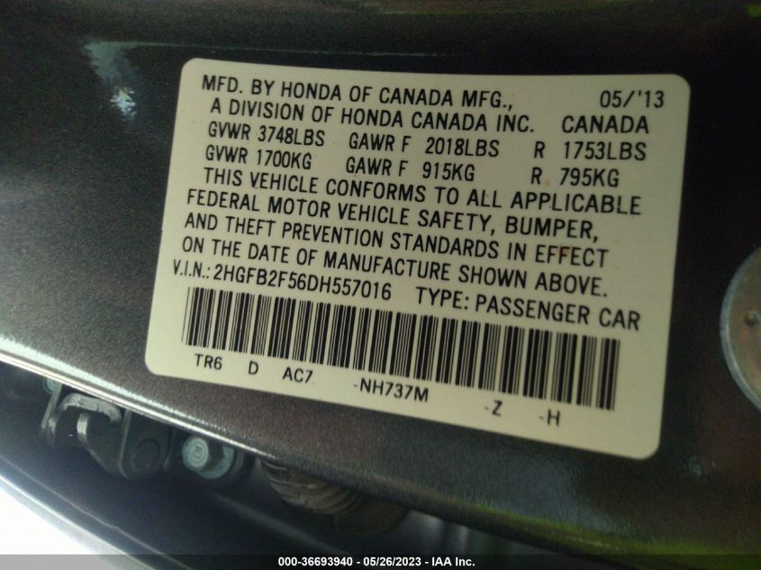 2013 HONDA CIVIC SDN LX - 2HGFB2F56DH557016