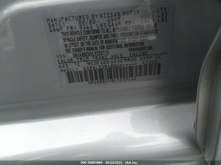 2020 NISSAN SENTRA SV - 3N1AB8CV5LY232112