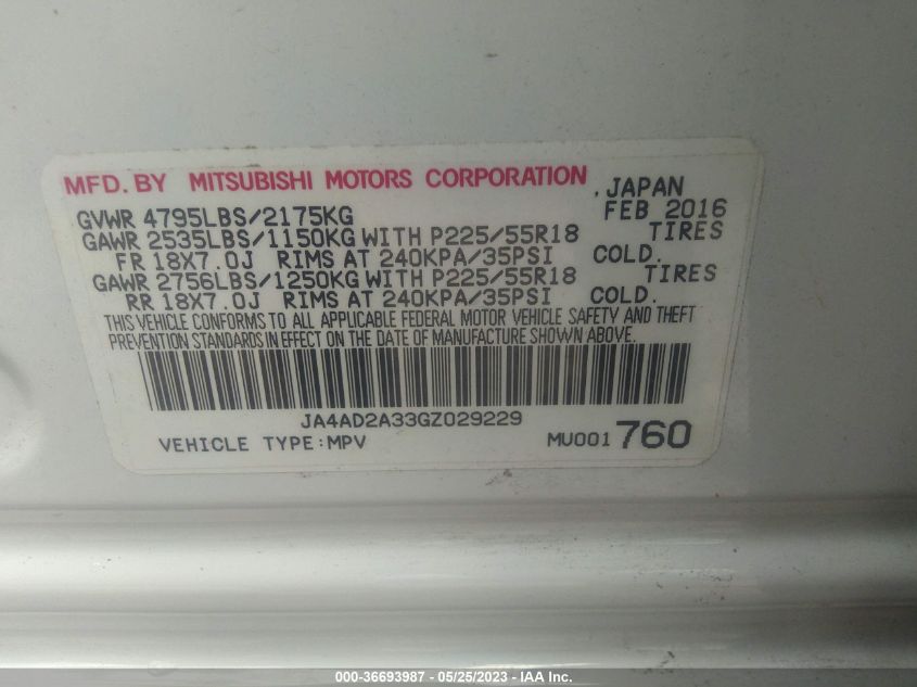 2016 MITSUBISHI OUTLANDER ES - JA4AD2A33GZ029229