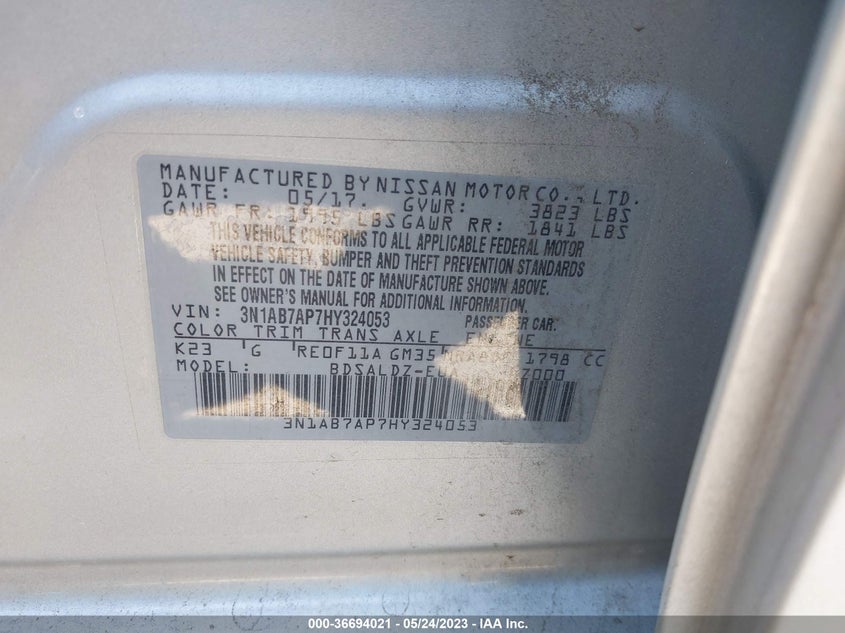 VIN 3N1AB7AP7HY324053 2017 NISSAN SENTRA SV