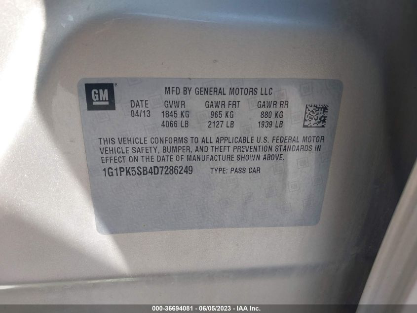 2013 CHEVROLET CRUZE LT - 1G1PK5SB4D7286249