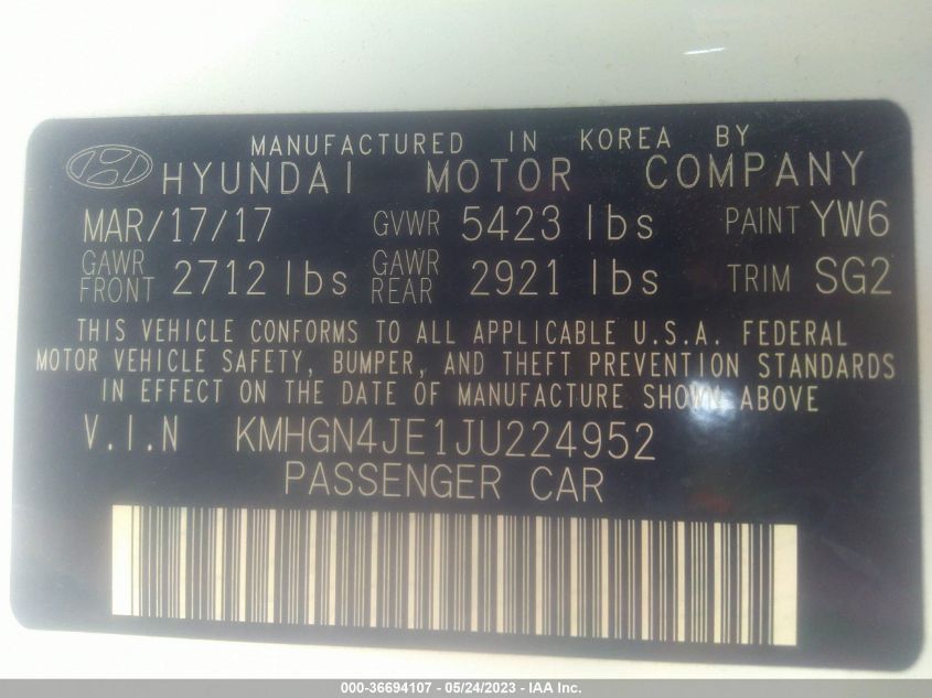 2018 GENESIS G80 3.8L - KMHGN4JE1JU224952