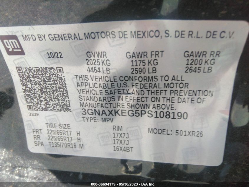 2023 CHEVROLET EQUINOX LT - 3GNAXKEG5PS108190