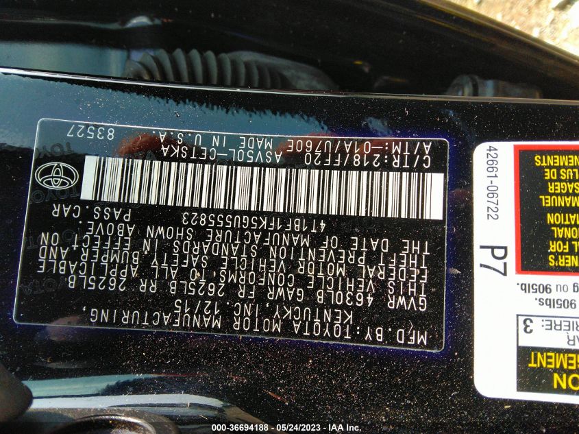 2016 TOYOTA CAMRY XLE/SE/LE/XSE - 4T1BF1FK5GU555823