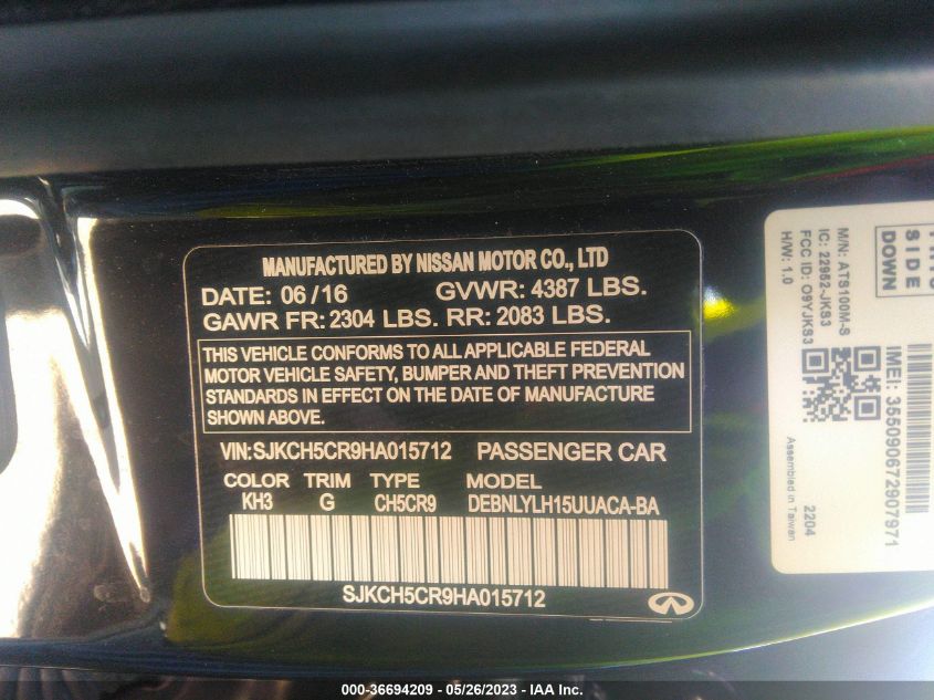 2017 INFINITI QX30 PREMIUM SJKCH5CR9HA015712