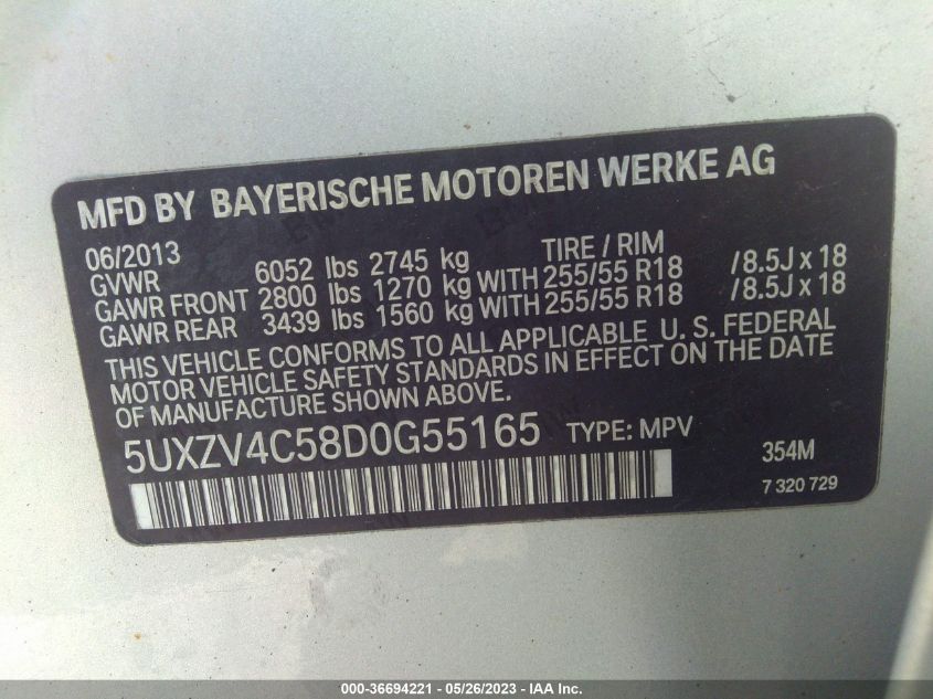 2013 BMW X5 XDRIVE35I - 5UXZV4C58D0G55165