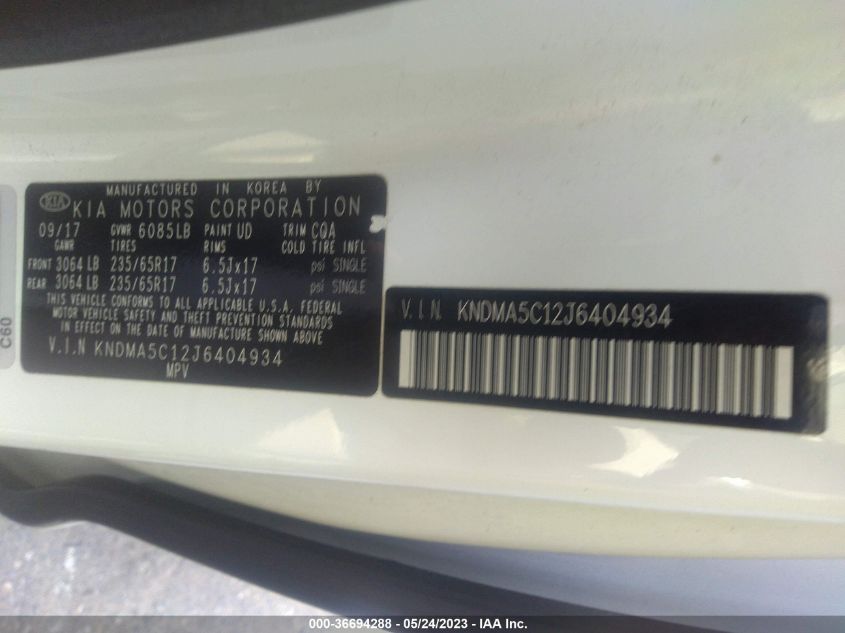 2018 KIA SEDONA L - KNDMA5C12J6404934